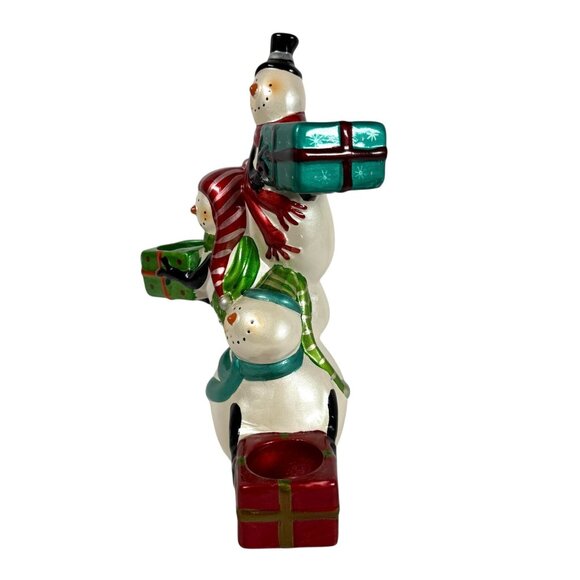 Pier 1 Totem Snowman Stacked Trio TeaLight Candle Holder 12" Tall - Picture 2 of 6